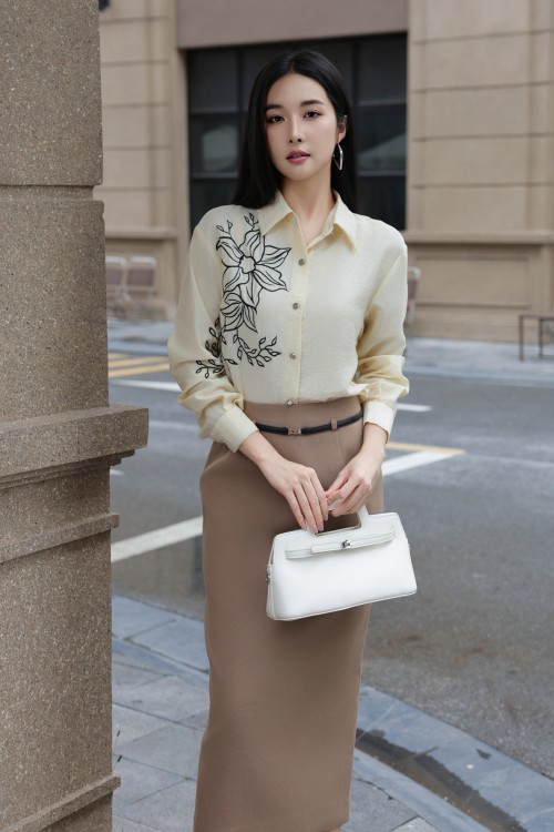 Sixdo Dark Cream Organza Shirt